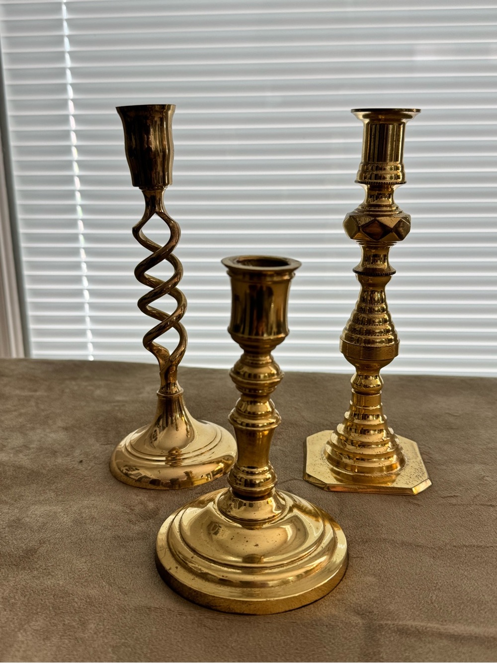 Trio of Vintage Brass Candlestick - Polished Accent Pieces
